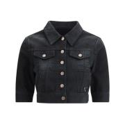 Prada Denimjacka med klassisk krage Black, Dam