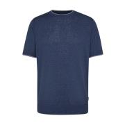 Bugatti Mörkblå Stickad T-shirt med Randiga Accenter Blue, Herr