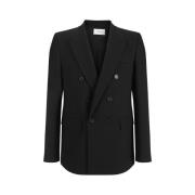 Saint Laurent Ull Blazerjacka med Kontrastknappar Black, Herr