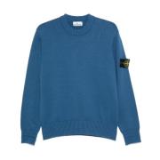 Stone Island Blå Ribbstickad Tröja Badge Blue, Herr