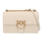 Pinko Love Bag Axelväska med Love Birds Monogram Print Beige, Dam