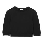 Saint Laurent Svart Stickad Ull Crop Top Black, Dam