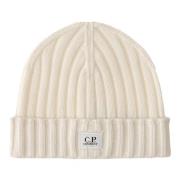 C.P. Company Logo Beanie i extrafin ull White, Herr