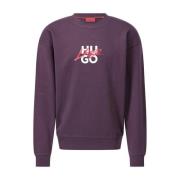 Hugo Boss Logo Sweatshirt, Bomull, Rund Hals, Stilren Purple, Herr