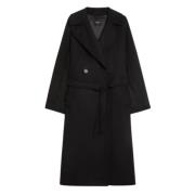 Max Mara Weekend Svart Ull Dubbelknäppt Kappa Black, Dam