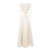 Philosophy di Lorenzo Serafini Elegant Ivory V-Neck Sleeveless Dress B...