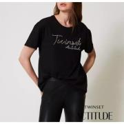 Twinset Logo Lurex T-shirt Black, Dam