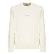 Stone Island Kontrasterande Logosweatshirt Elfenben Beige, Herr