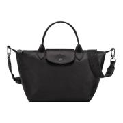 Longchamp Svart Ko Läder Väska med Ruthenium-tone Hardware Black, Dam