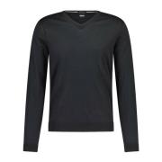 Hugo Boss Slim-Fit Ull Pullover V-Ringad Tröja Black, Herr