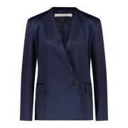 Liviana Conti Satin Blazer Rak Modell En Knapp Blue, Dam