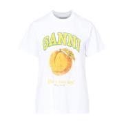 Ganni Peach Relaxed Jersey T-Shirt White, Dam