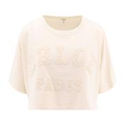 Chloé Ekologisk Bomull Logo Patch T-shirt Beige, Dam