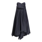 PINKO Asymmetrisk Taffeta Lång Klänning med Slits Black, Dam