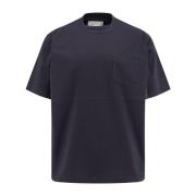 Sacai Bomull T-shirt med Nyloninsatser Blue, Herr