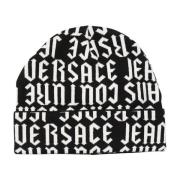 Versace Jeans Couture Gotiskt Logotypmönster Ull Beret Black, Unisex