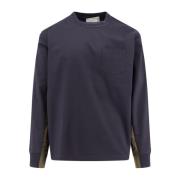 Sacai Bomull T-shirt med nyloninsats Blue, Herr