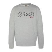 Schott NYC Grå Sweatshirt med Rund Hals och Långa ärmar Gray, Herr