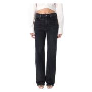 Alexander Wang Avslappnad Rak Broderad Ficka Jeans Gray, Dam