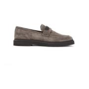 Brunello Cucinelli Läder Loafers i Taiga Stil Gray, Dam