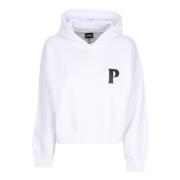 Propaganda Vit Croptop Hoodie med Logobroderi White, Dam