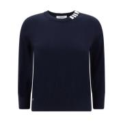 Thom Browne Räfflad Crew Neck Tröja med Kontrasterande Band Blue, Dam