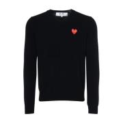 Comme des Garçons Play Röd Emblem Stickad Tröja Black, Herr