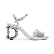 Dolce & Gabbana Silver Läder Strappy Sandal Gray, Dam