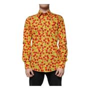 Dolce & Gabbana Körsbärs Tryck Skjorta Slim Fit Yellow, Herr