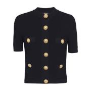 Balmain Svart tröja med guldfärgade knappar Black, Dam