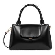 Lancaster Elegant Flap Handväska med Metallspänne Black, Dam