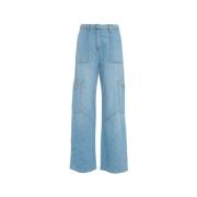 Elisabetta Franchi Blå Wide Leg Cargo Pocket Jeans Blue, Dam