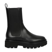 Santoni Svarta Ankelboots i Läder Black, Dam