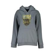 Cavalli Class Grå huva fleece sweatshirt med tryck Gray, Dam