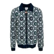 Casablanca Monogram Zip Up Sweater Blue, Herr