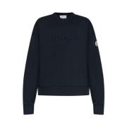 Moncler Logo Sweatshirt Navy Bomull Rund Hals Blue, Dam