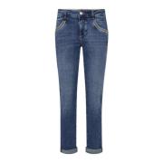 MOS MOSH Mid Blue Tapered Jeans med Metalltråd Blue, Dam