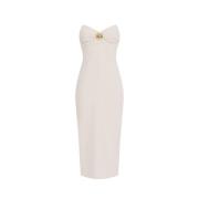 Elisabetta Franchi Vit elegant midi klänning med rosett Beige, Dam