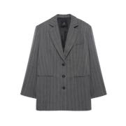 Anine Bing Randig Oversized Ullblandning Blazer Gray, Dam