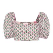 MC2 Saint Barth Blommig Cropped Barn Top Rosa Pink, Dam