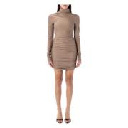 Andamane Draped Turtleneck Mini Klänning Brown, Dam