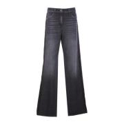 Elisabetta Franchi Svarta Wide Leg Velvet Band Jeans Black, Dam