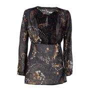 Rinascimento Floral Långärmad Transparent Blus Black, Dam