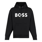 Hugo Boss Bomullshoodie med ribbade muddar Black, Herr