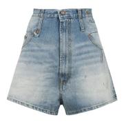 R13 Denimshorts med logotypetikett bak Blue, Dam