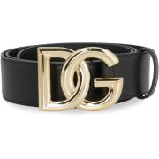 Dolce & Gabbana Läderbälte med guldtonad metallspänne Black, Dam