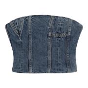 Amiri Distressed Denim Top med synliga sömmar Blue, Dam