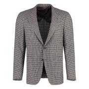 Canali Houndstooth Ylle Blazer Beige, Herr