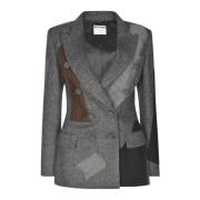 Moschino Multifärgad Logo Blazer med 2 Knappar Gray, Dam