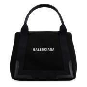 Balenciaga Canvas Tote Bag med Läder Trim Black, Dam